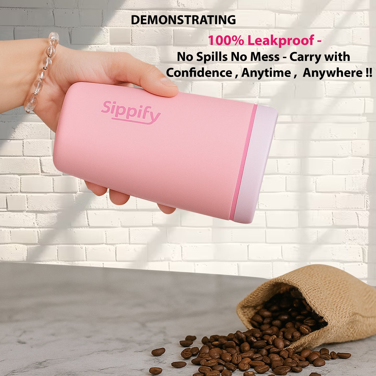 Sippify SipMate Mug– Travel Coffee Tumbler Sipper (Pink)