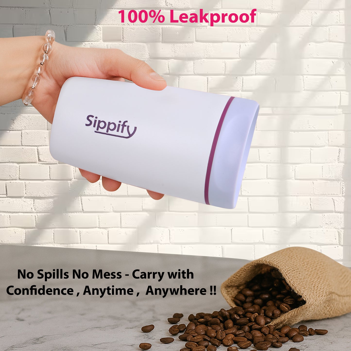 Sippify SipMate Mug– Travel Coffee Tumbler Sipper (White)